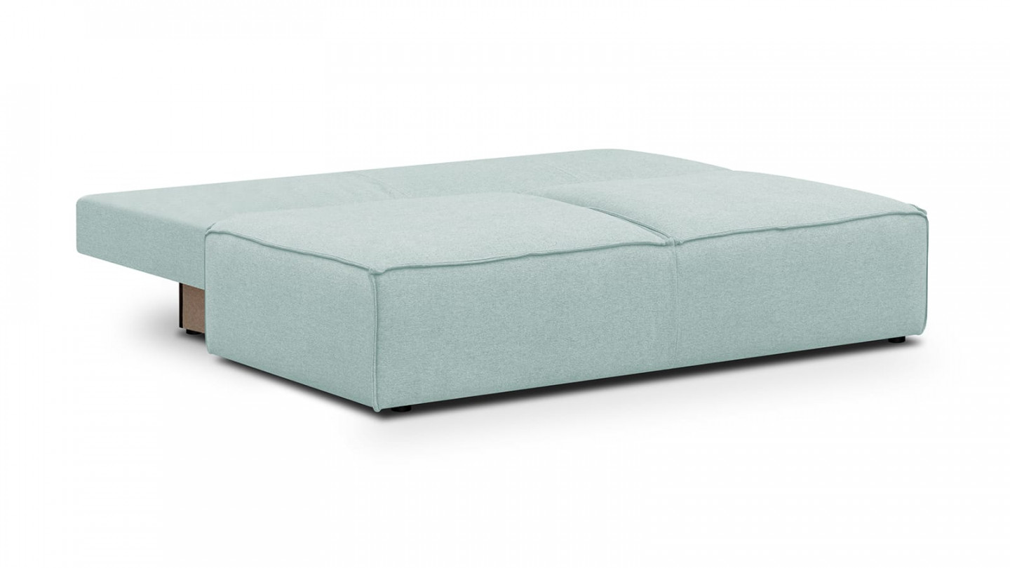 Canapé convertible 3 places avec coffre de rangement en tissu bleu pastel - Milla New