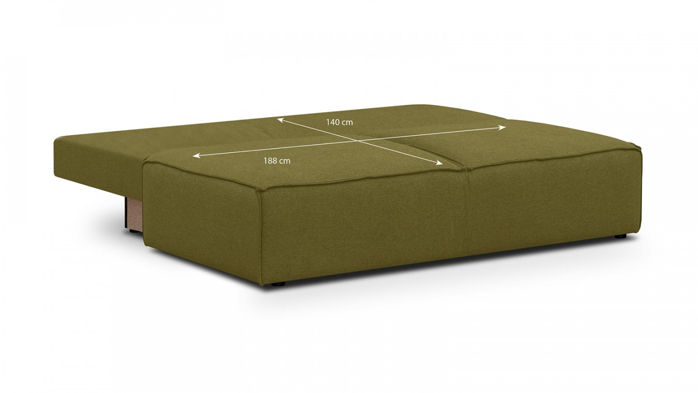 Canapé convertible 3 places avec coffre de rangement en tissu vert olive - Milla New