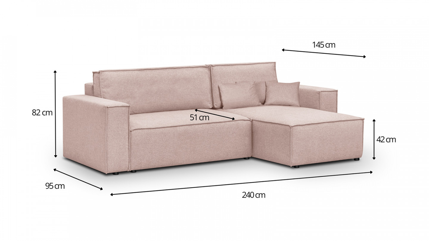 Canapé d'angle convertible réversible 4 places avec coffre de rangement en tissu rose - Livia New