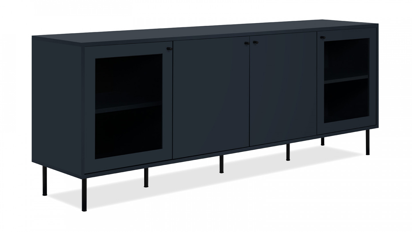 Meuble TV 4 portes bleu nuit 180 cm - Agata