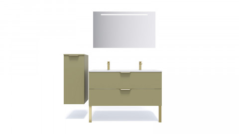 Meuble de salle de bain suspendu double vasque intégrée 120cm 2 tiroirs Vert olive - Venice
