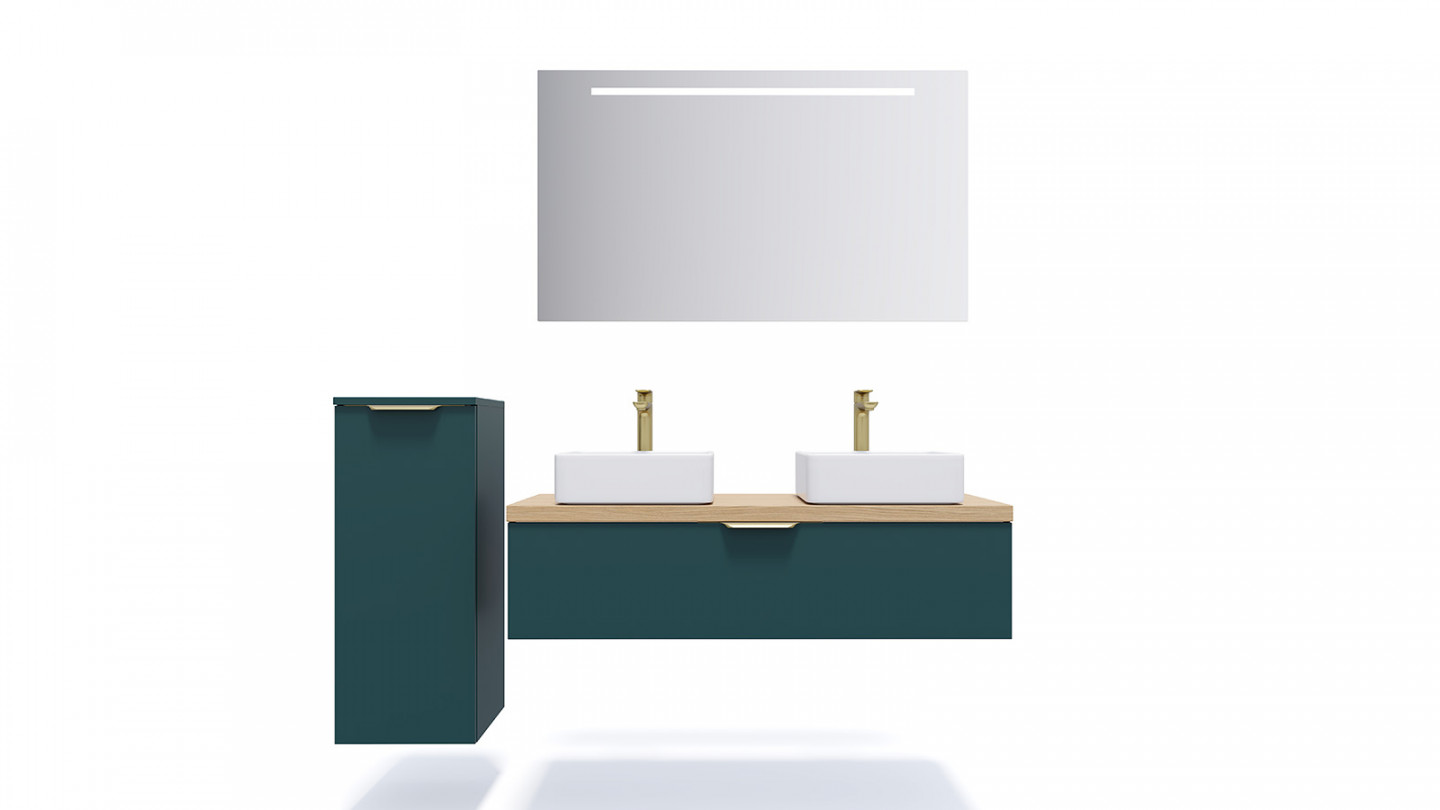 Meuble de salle de bain suspendu 2 vasques à poser 120cm 1 tiroir Bleu - Swing