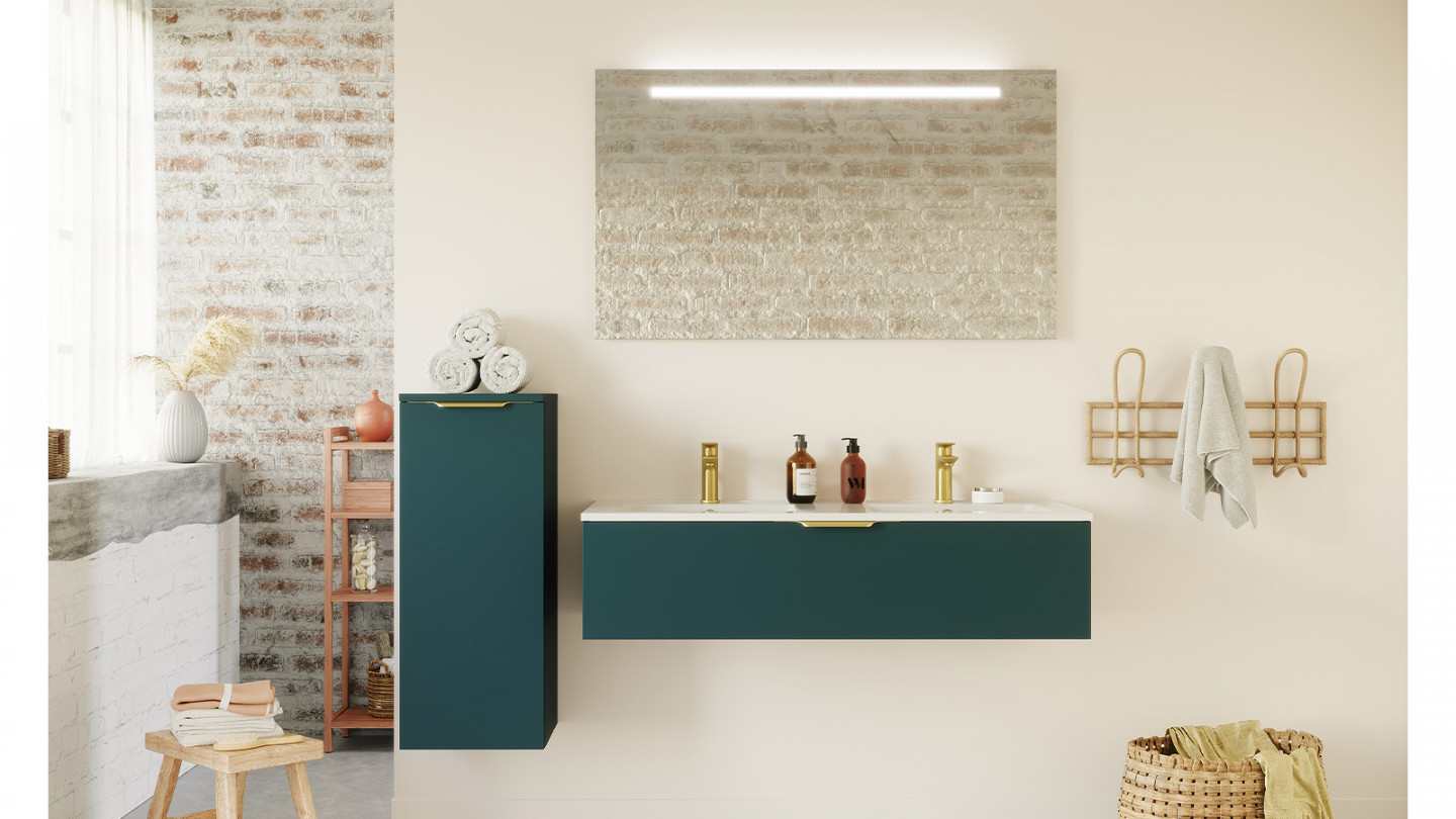 Meuble de salle de bain suspendu double vasque intégrée 120cm 1 tiroir Bleu - Swing
