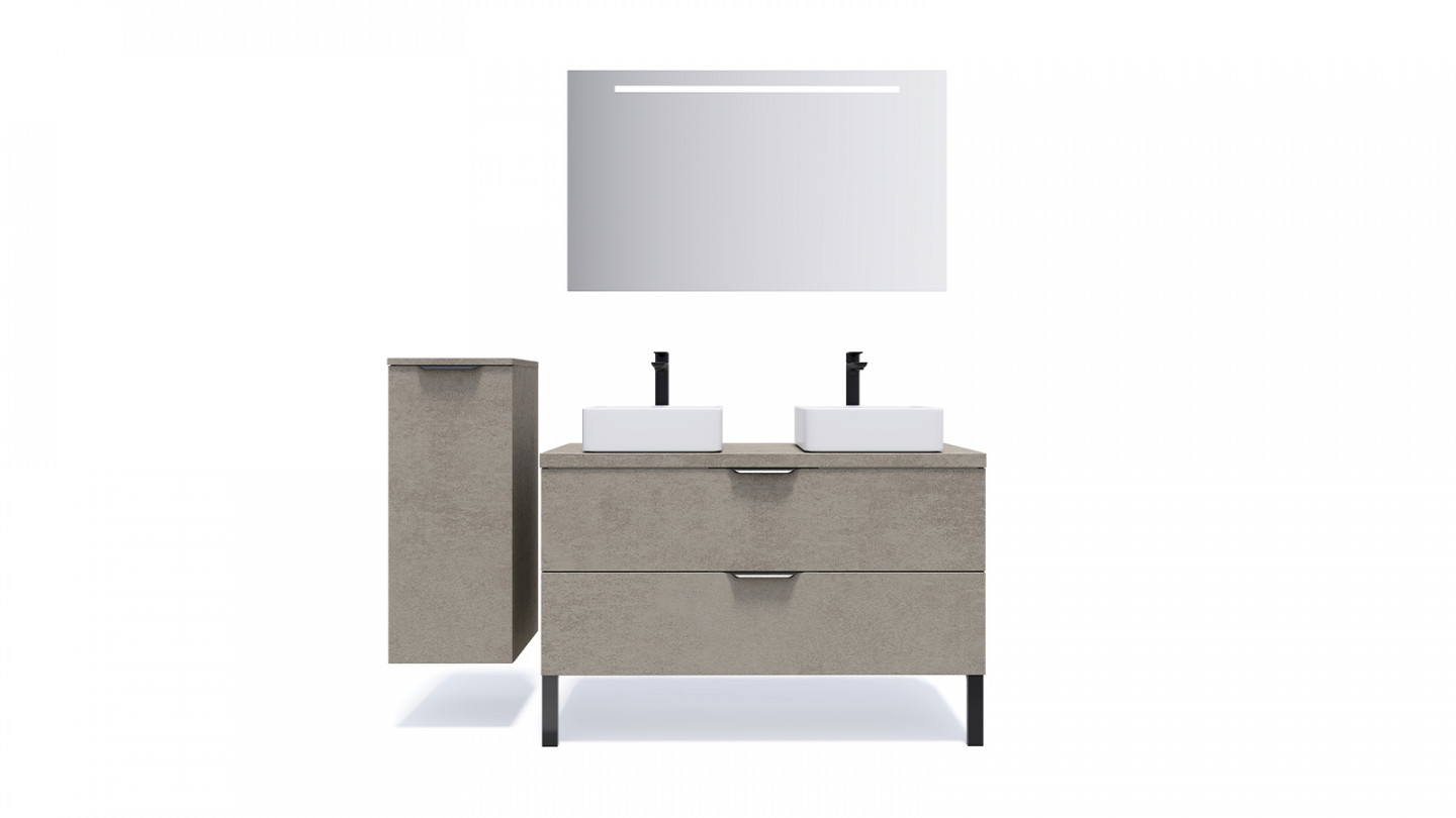 Meuble de salle de bain suspendu 2 vasques à poser 120cm 2 tiroirs façon Béton - Swing