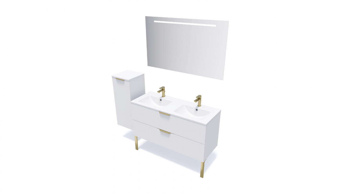 Meuble de salle de bain suspendu double vasque intégrée 120cm 2 tiroirs Blanc - Swing