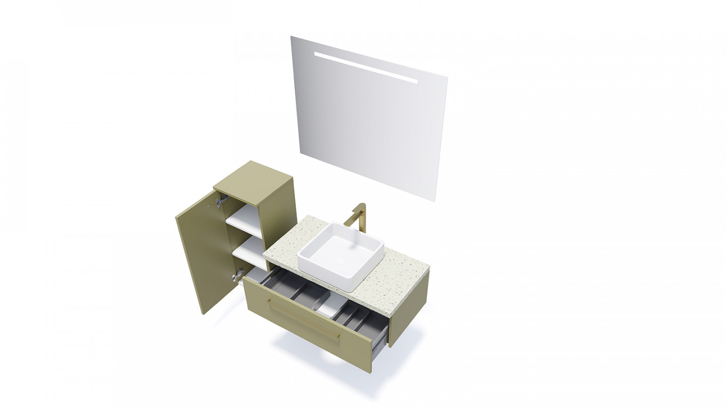 Meuble de salle de bain suspendu vasque à poser 90cm 1 tiroir Vert olive - Osmose