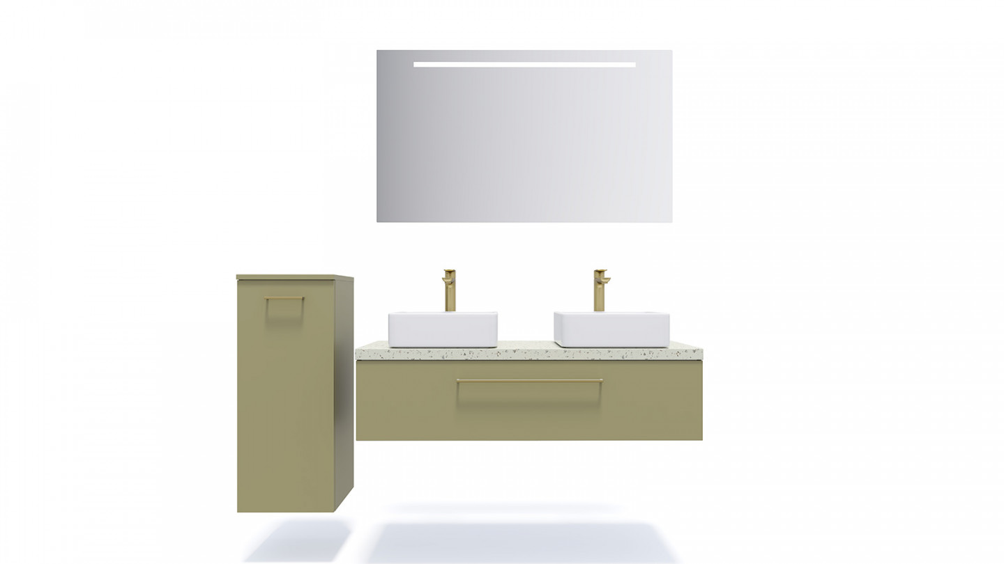 Meuble de salle de bain suspendu 2 vasques à poser 120cm 1 tiroir Vert olive - Osmose