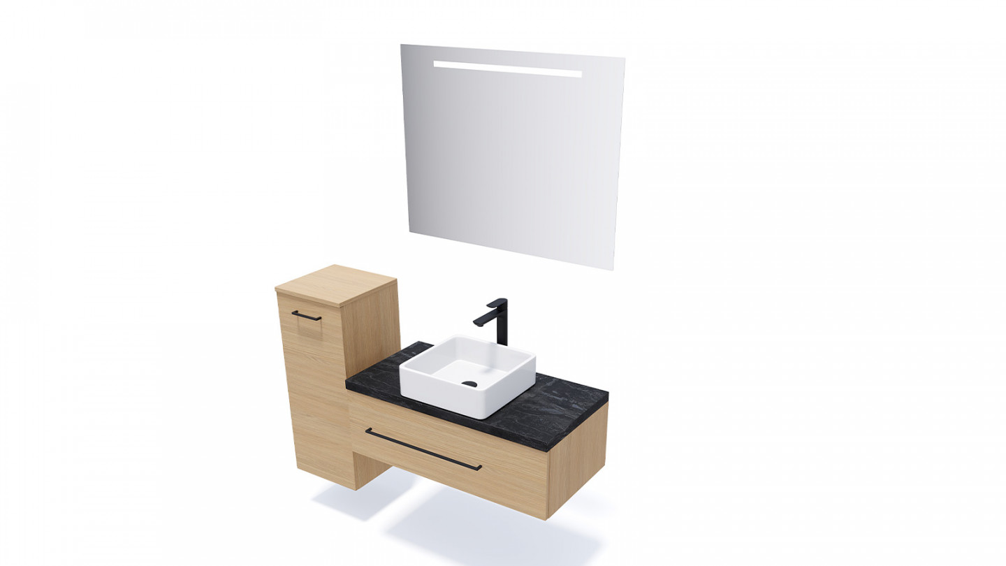 Meuble de salle de bain suspendu vasque à poser 90cm 1 tiroir Chêne clair + miroir - Osmose