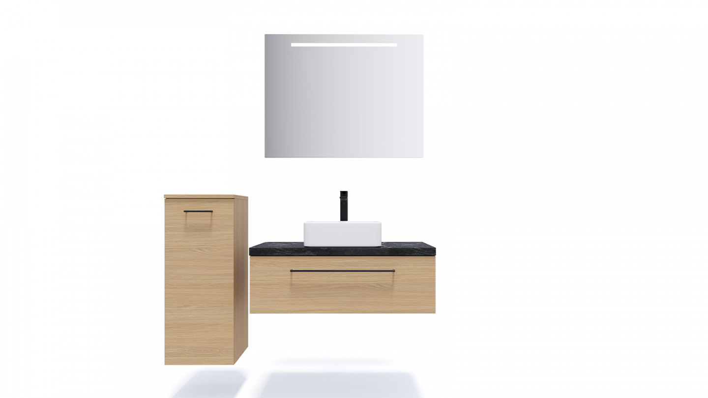 Meuble de salle de bain suspendu vasque à poser 90cm 1 tiroir Chêne clair + miroir - Osmose