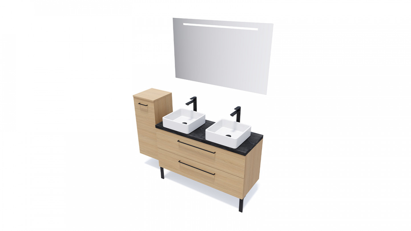 Meuble de salle de bain suspendu 2 vasques à poser 120cm 2 tiroirs Chêne clair - Osmose