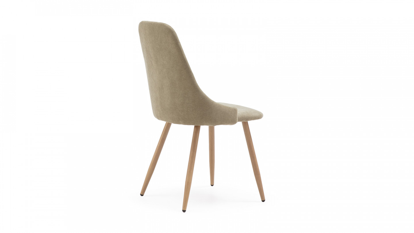 Lot de 4 chaises en tissu vert pâle, piètement métal effet bois - Vicky