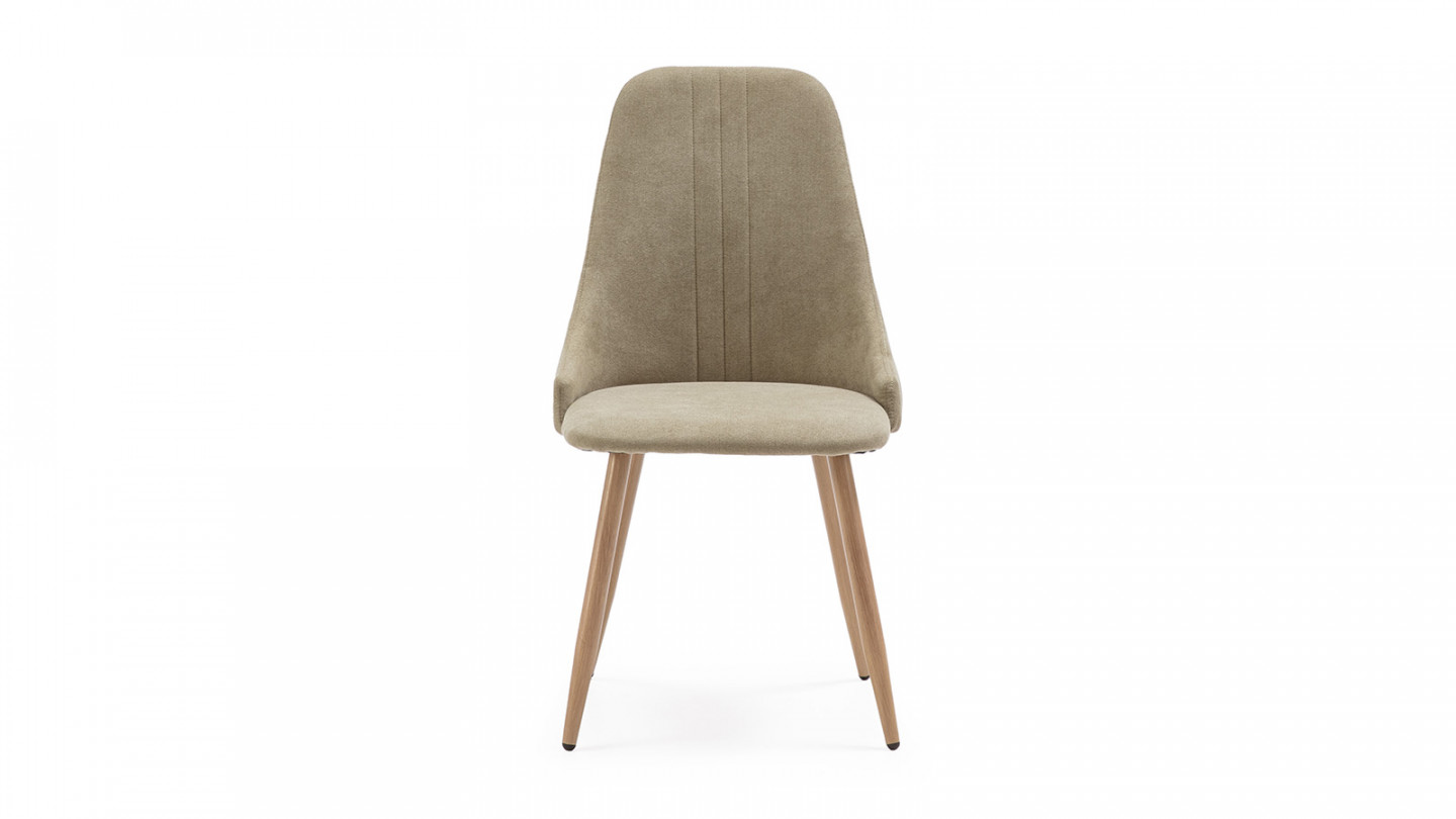 Lot de 4 chaises en tissu vert pâle, piètement métal effet bois - Vicky