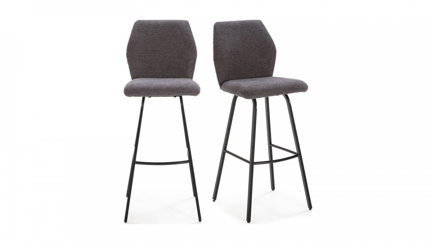 Lot de 2 tabourets de bar en tissu gris foncé et simili cuir 75 cm - Garance