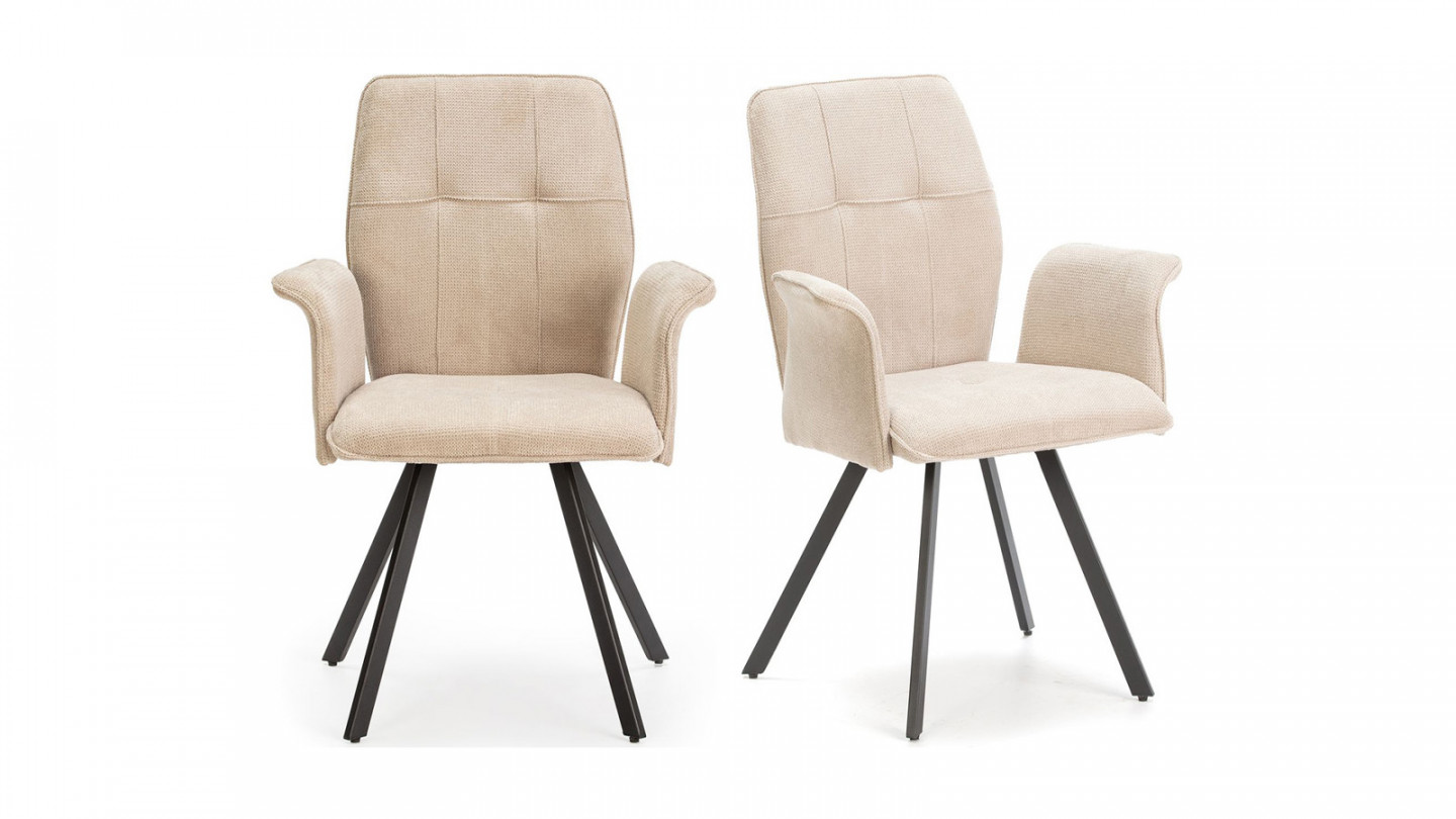Lot de 2 fauteuils de salle à manger en tissu gris clair - Alann
