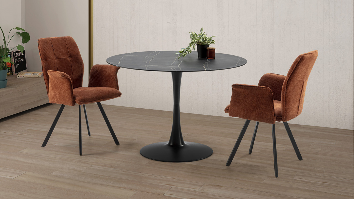 Lot de 2 fauteuils de salle à manger en tissu marron - Alann