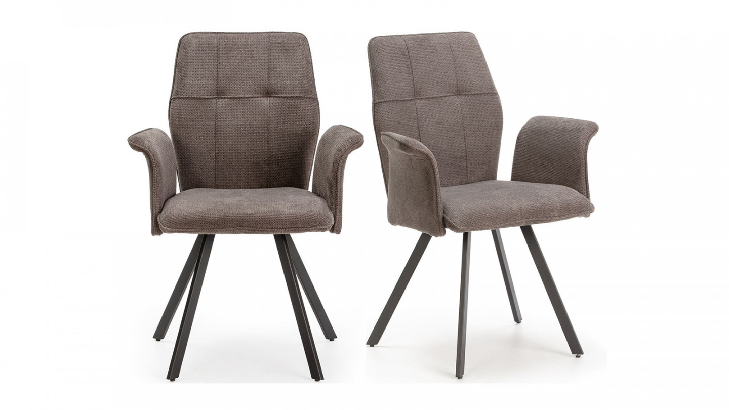 Lot de 2 fauteuils de salle à manger en tissu gris foncé - Alann