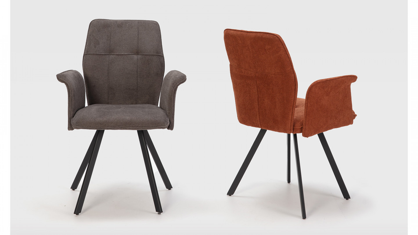 Lot de 2 fauteuils de salle à manger en tissu gris foncé - Alann