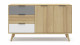 Buffet 2 portes 3 tiroirs en pin massif blanc / gris / effet chêne 140 cm - Eddy