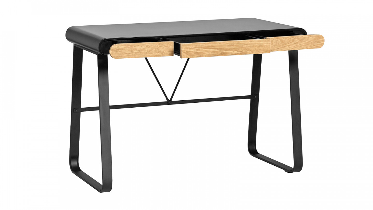 Bureau 3 tiroirs noir / effet chêne 110 cm - Aya