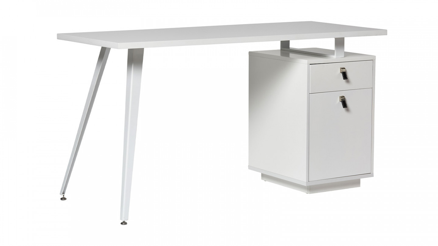 Bureau avec caisson 1 porte 1 tiroir blanc 140 cm- Randy