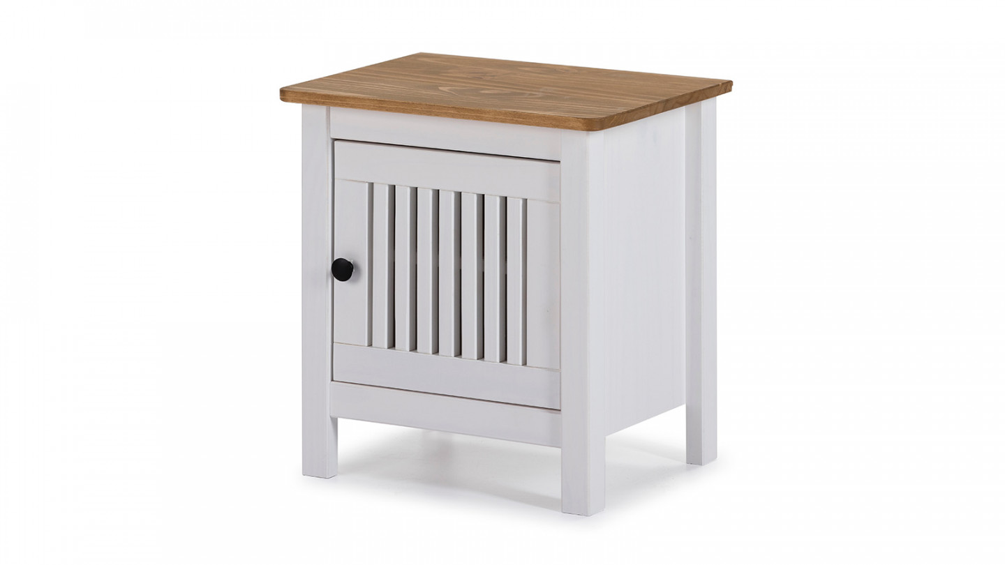 Table de chevet 1 porte en pin massif blanc - Fabia