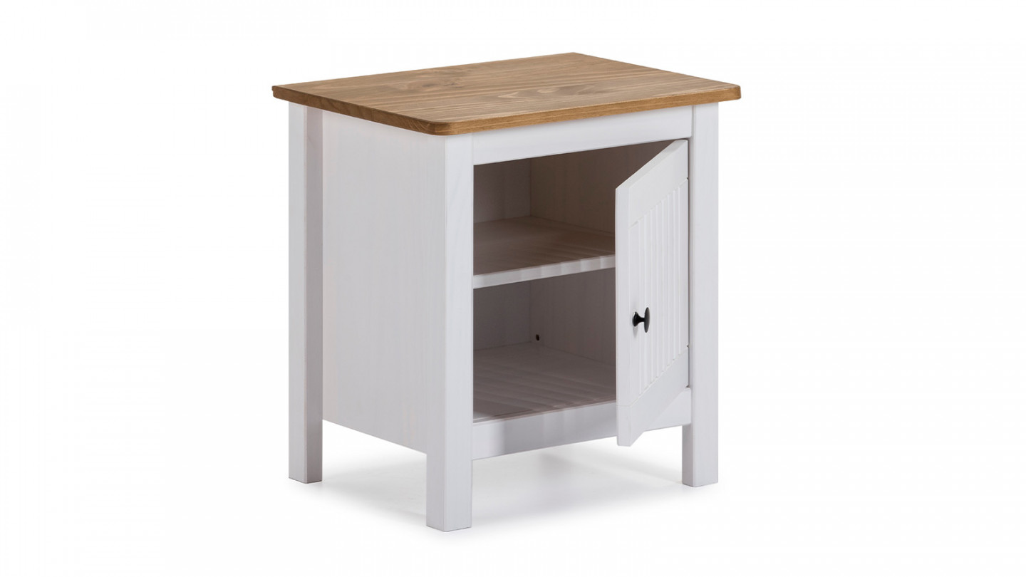 Table de chevet 1 porte en pin massif blanc - Fabia