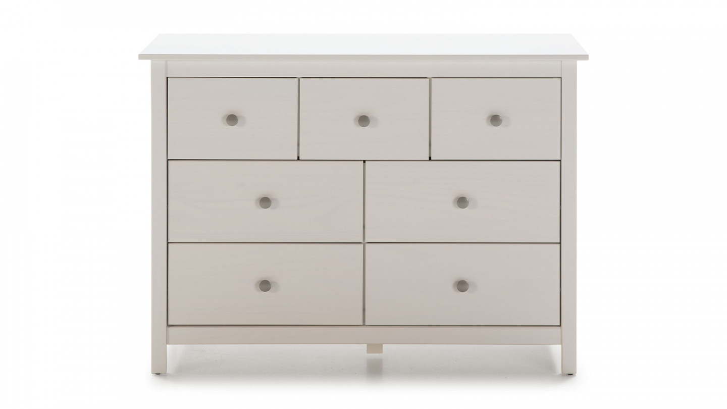 Commode 7 tiroirs en pin massif blanc 110 cm - Elton