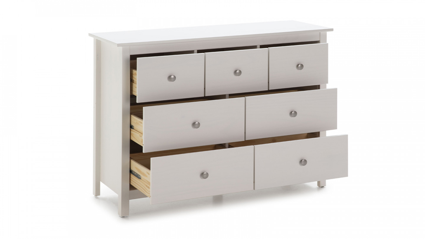 Commode 7 tiroirs en pin massif blanc 110 cm - Elton