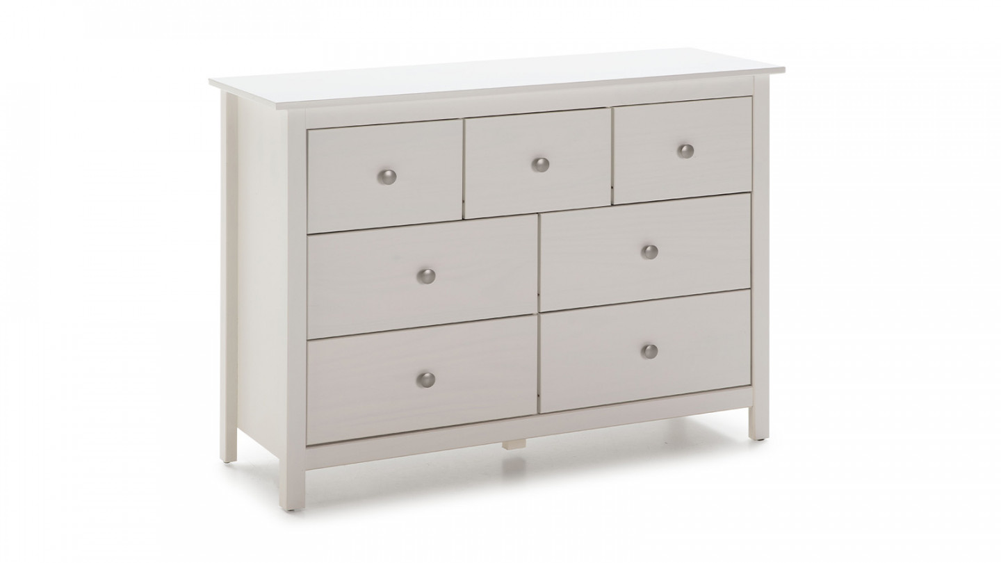 Commode 7 tiroirs en pin massif blanc 110 cm - Elton