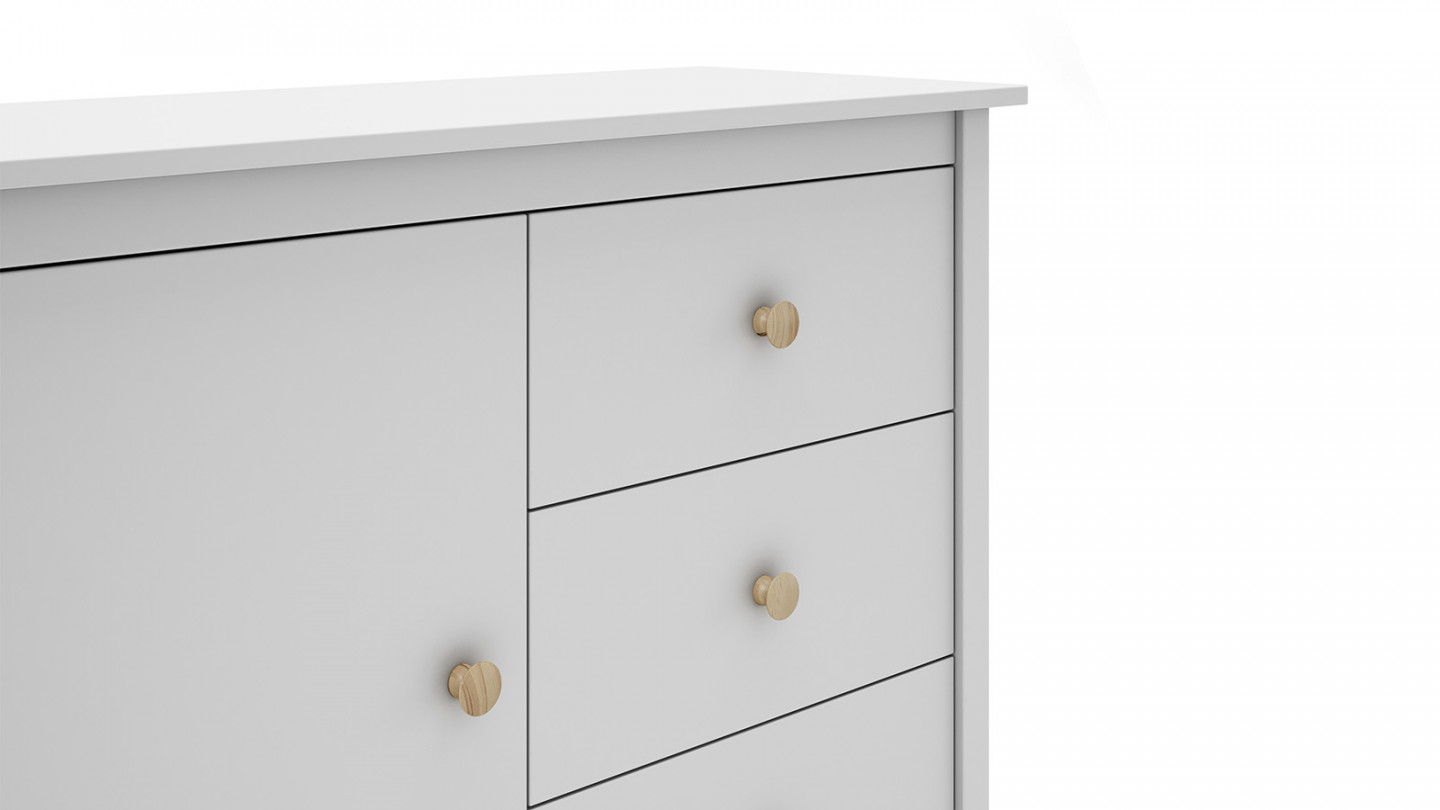 Commode 1 porte 3 tiroirs en pin massif blanc 90 cm - Melvin