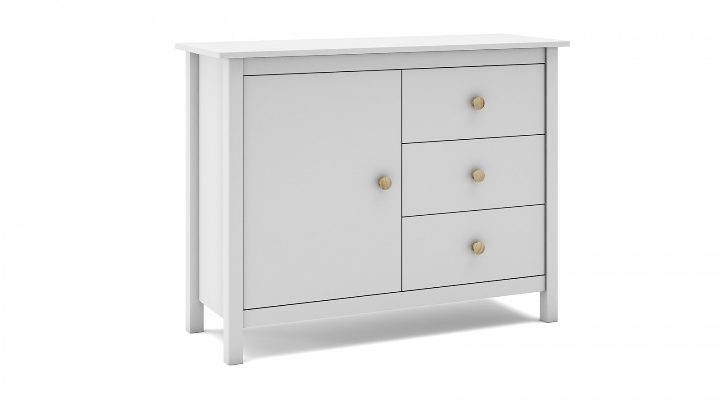 Commode 1 porte 3 tiroirs en pin massif blanc 90 cm - Melvin