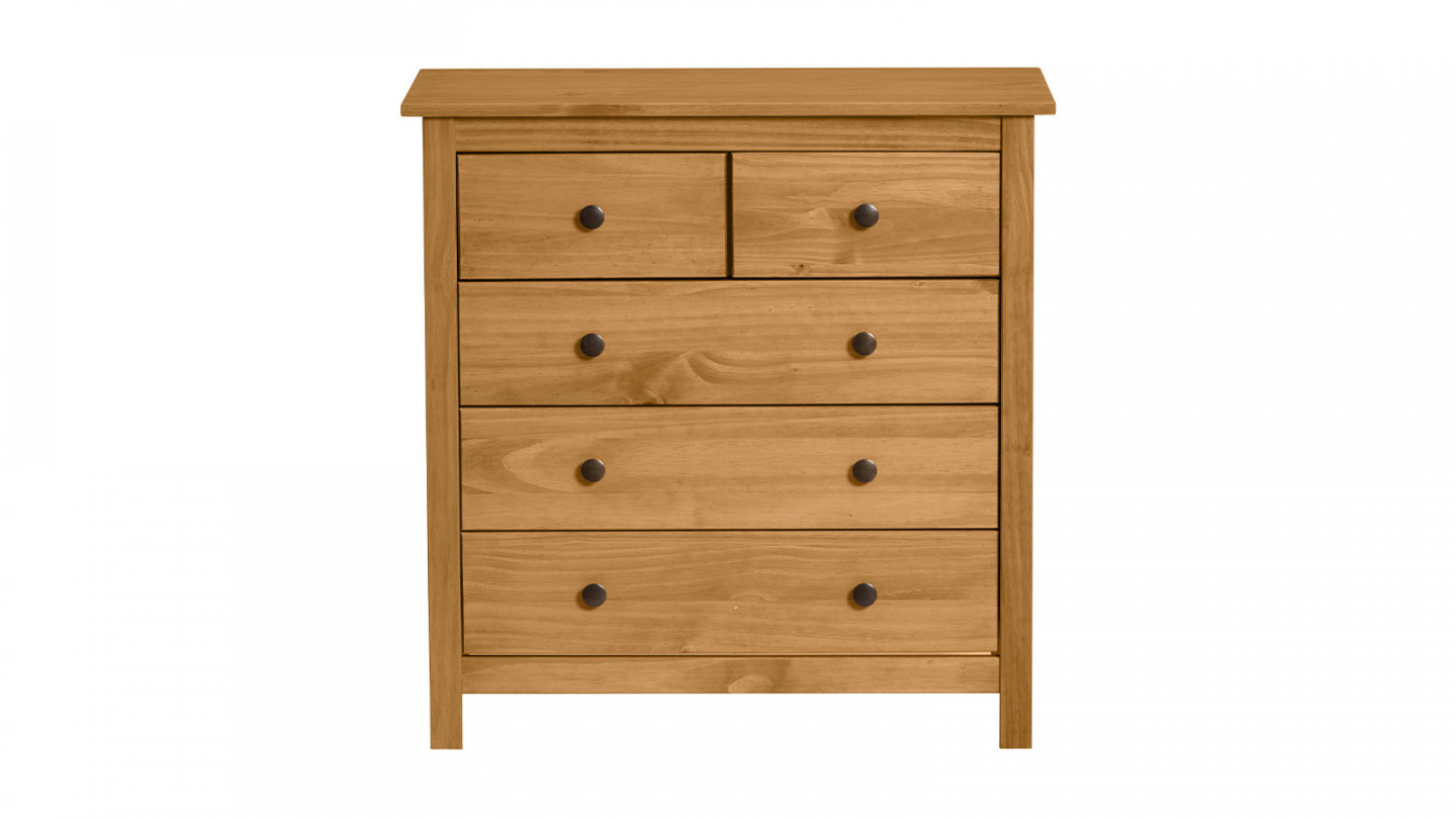 Commode 5 tiroirs en pin massif couleur bois naturel 79 cm - Elton