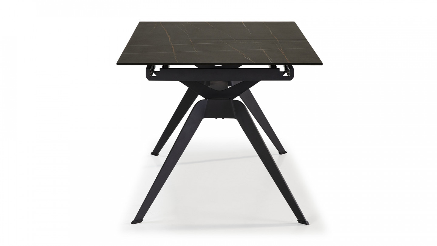 Table à manger rectangulaire extensible en céramique noir / doré 160/220 cm - Lally