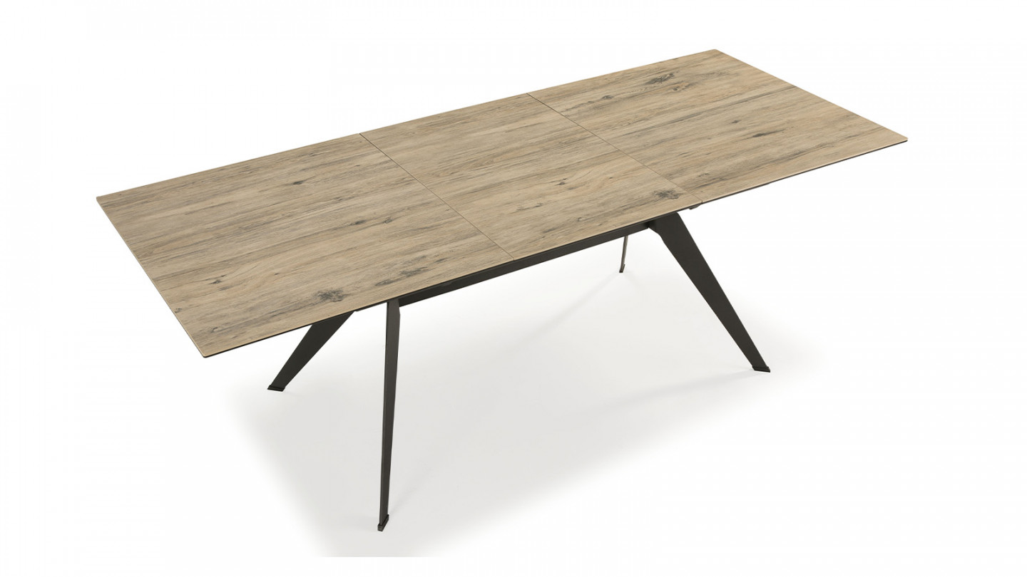 Table à manger rectangulaire extensible en céramique effet bois 160/220 cm - Lally