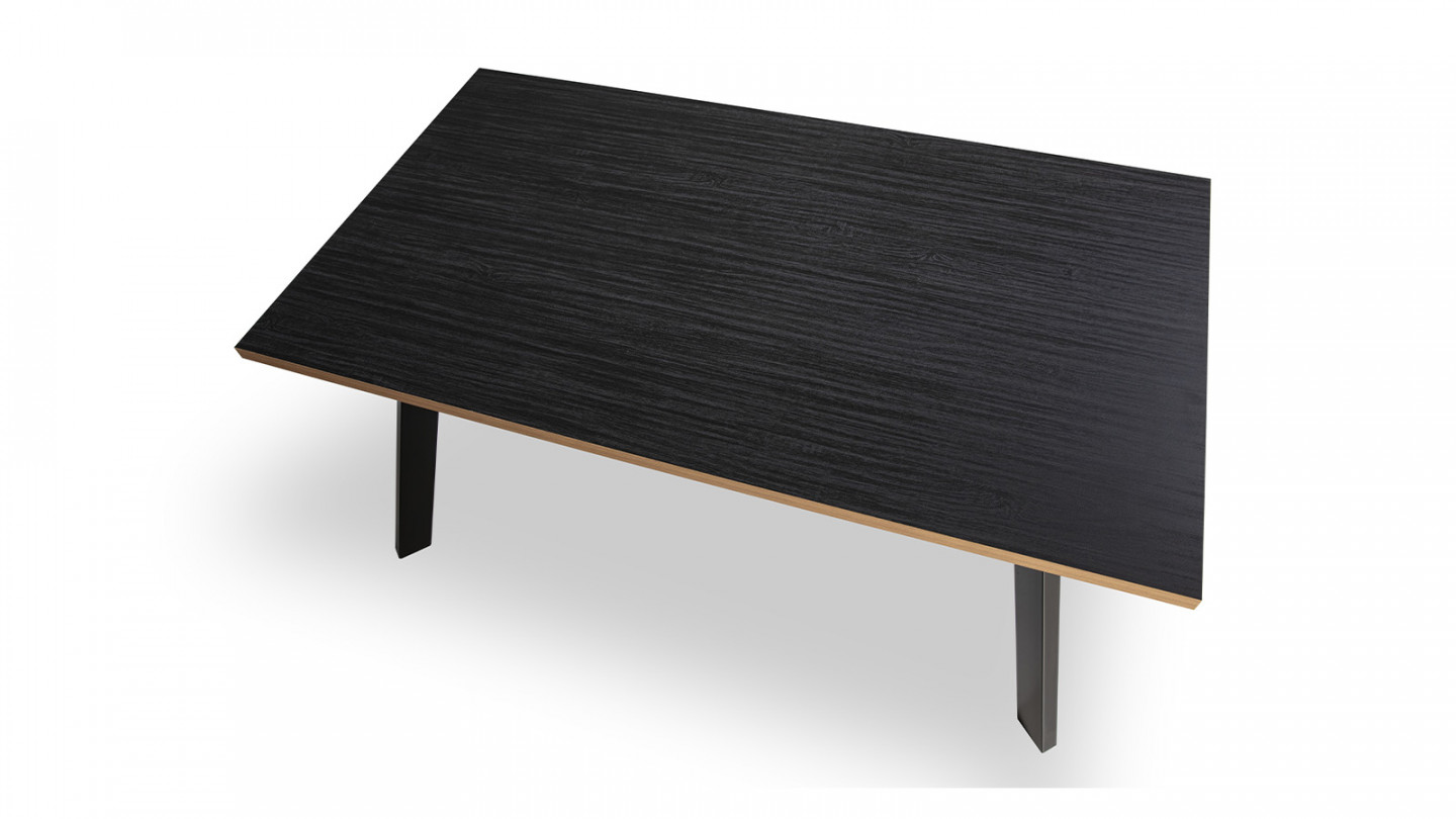 Table à manger rectangulaire effet noyer / bois noir 160 cm - Doly