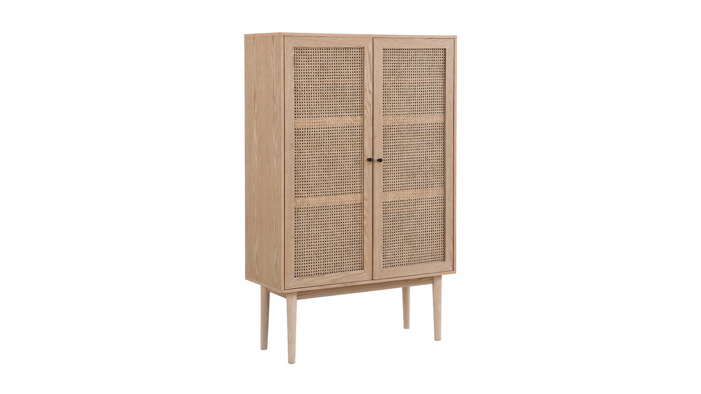 Armoire en cannage naturel et placage chêne 100 cm - Eden