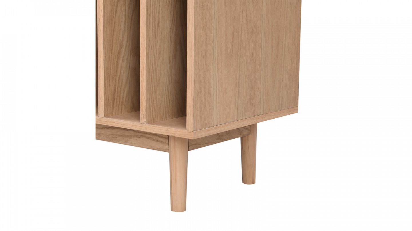 Meuble range vinyles 2 tiroirs en cannage naturel et placage chêne 90 cm - Eden