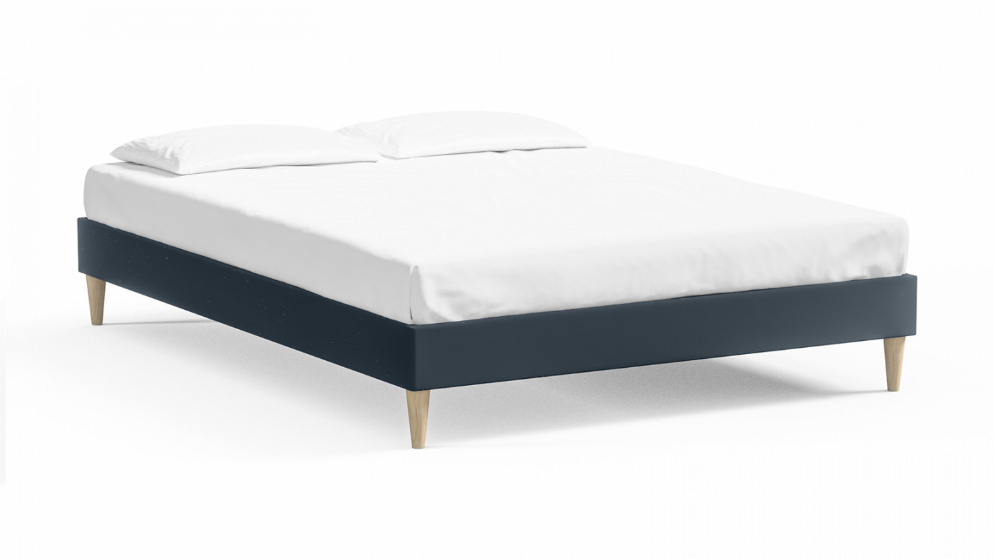 Lit adulte 160x200 en velours bleu nuit - Dina