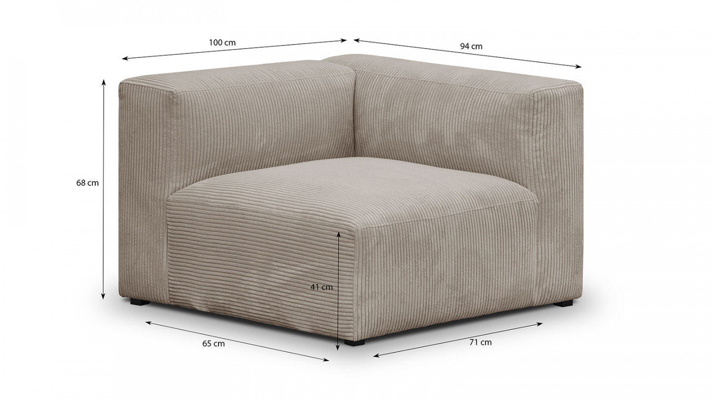 Chauffeuse d'angle à droite modulable en velours côtelé taupe - Modulo