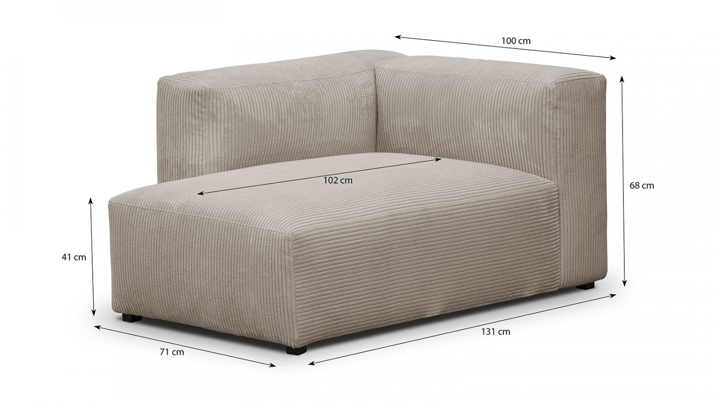Méridienne d'angle à gauche modulable en velours côtelé taupe - Modulo Méridienne d'angle à gauche modulable en velours côtelé taupe - Modulo