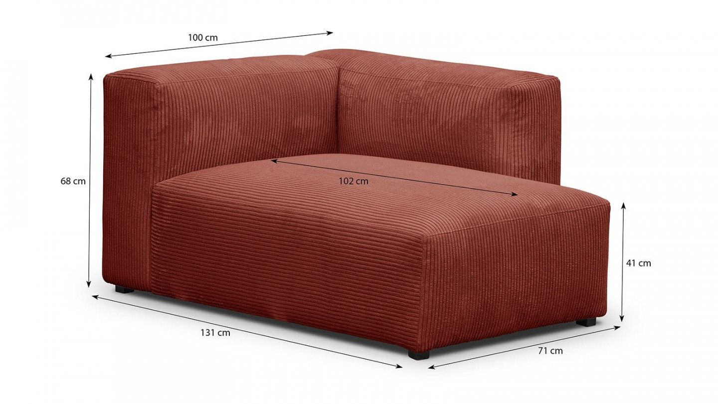 Méridienne d'angle à droite modulable en velours côtelé rouille - Modulo