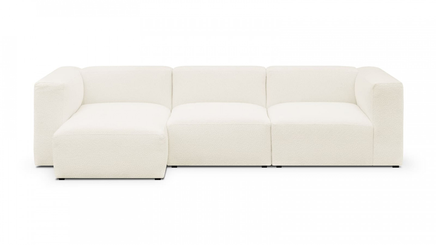 Canapé d'angle à gauche modulable avec méridienne 4 places en tissu bouclette écru - Modulo Canapé d'angle à gauche modulable avec méridienne 4 places en tissu bouclette écru - Modulo