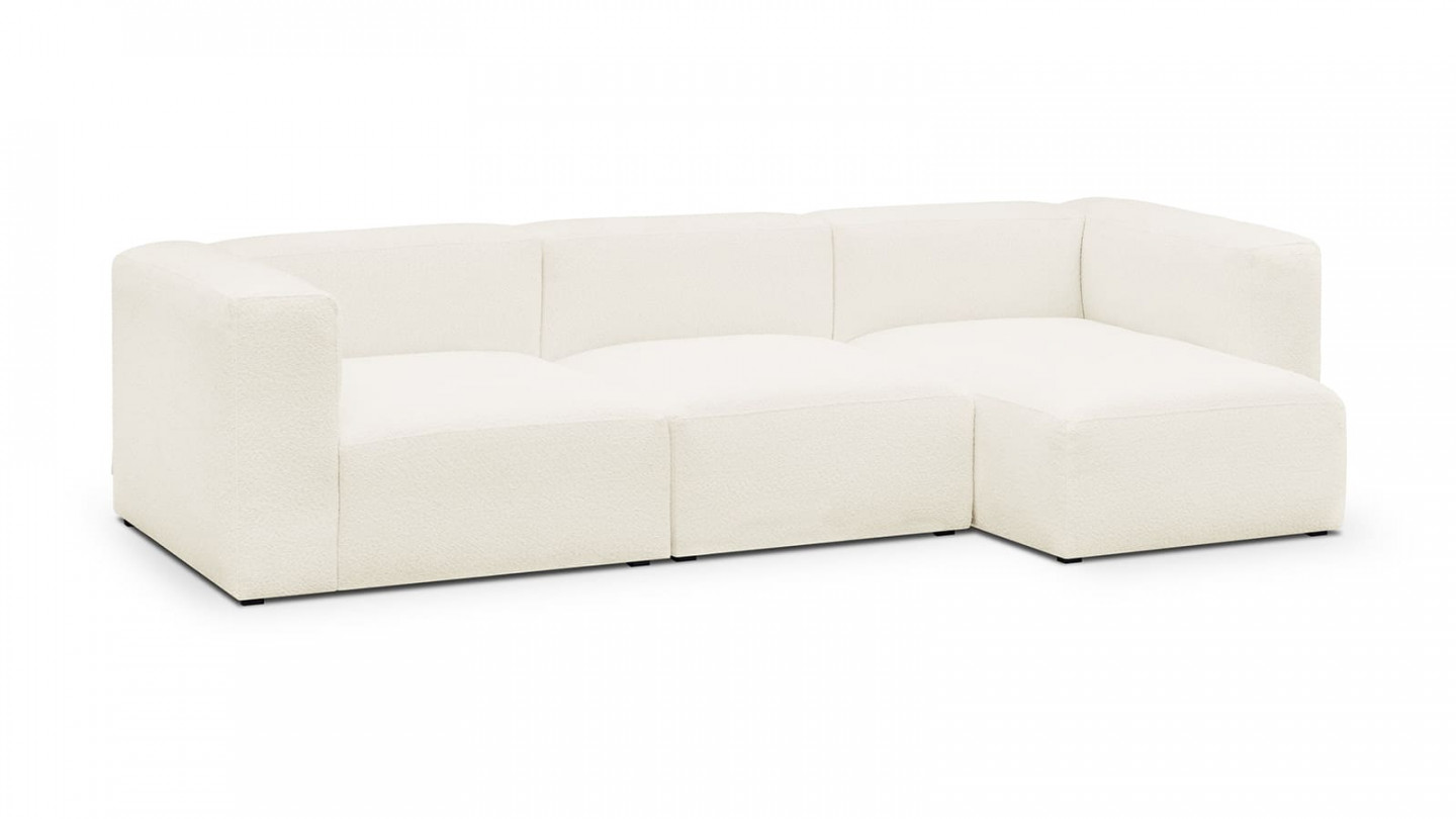 Canapé d'angle à droite modulable avec méridienne 4 places en tissu bouclette écru - Modulo Canapé d'angle à droite modulable avec méridienne 4 places en tissu bouclette écru - Modulo