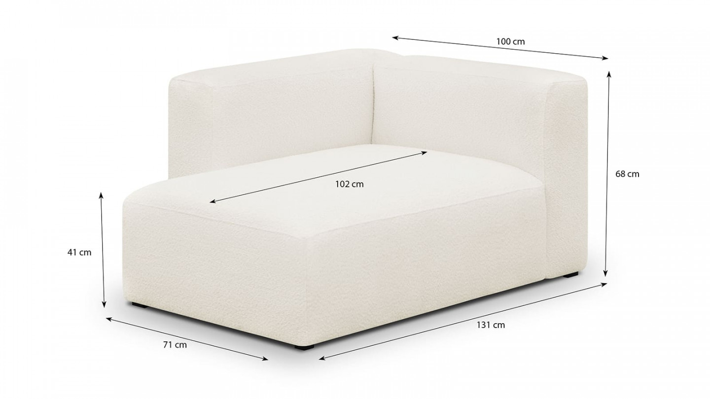 Canapé d'angle à gauche modulable avec méridienne 5 places en tissu bouclette écru - Modulo