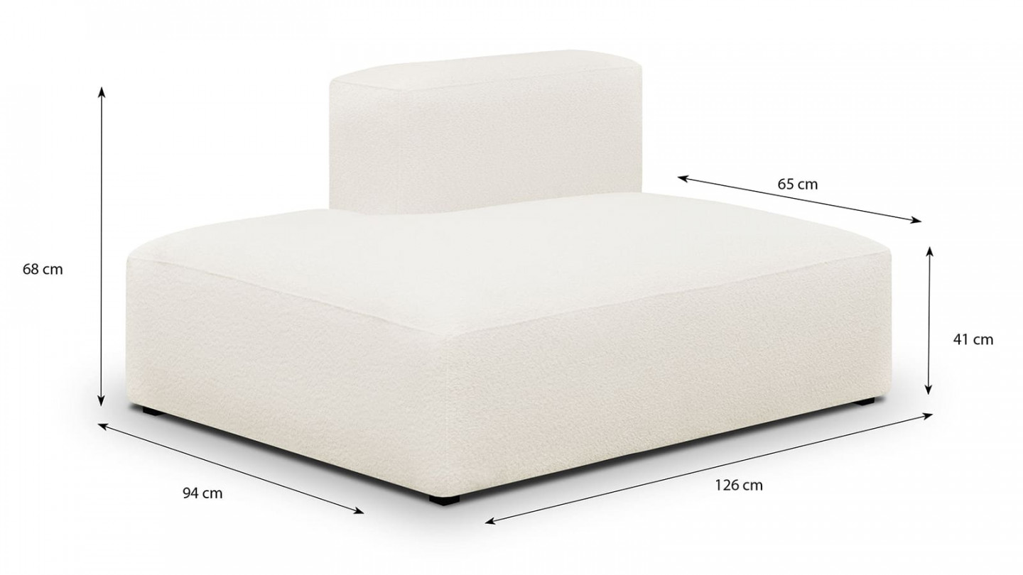 Canapé d'angle à droite modulable avec méridienne 5 places en tissu bouclette écru - Modulo