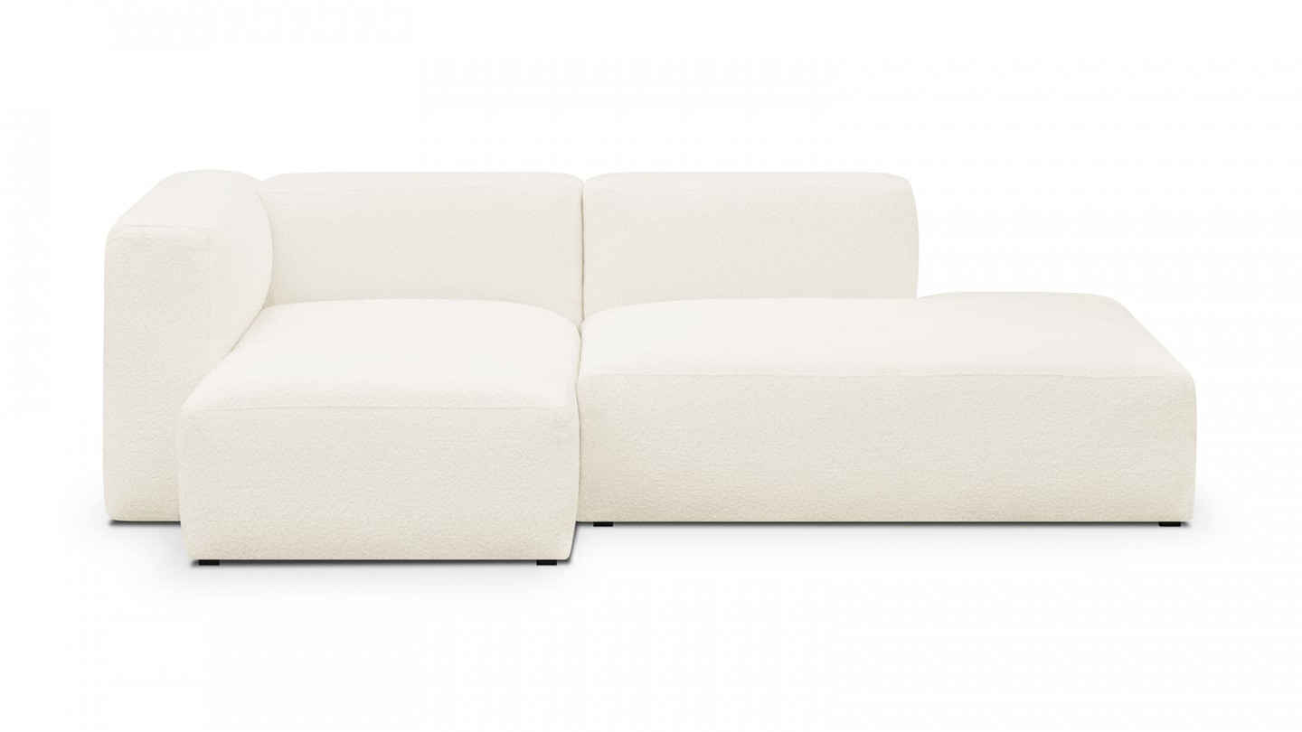 Canapé d'angle à gauche modulable avec méridienne 3/4 places en tissu bouclette écru - Modulo Canapé d'angle à gauche modulable avec méridienne 3/4 places en tissu bouclette écru - Modulo