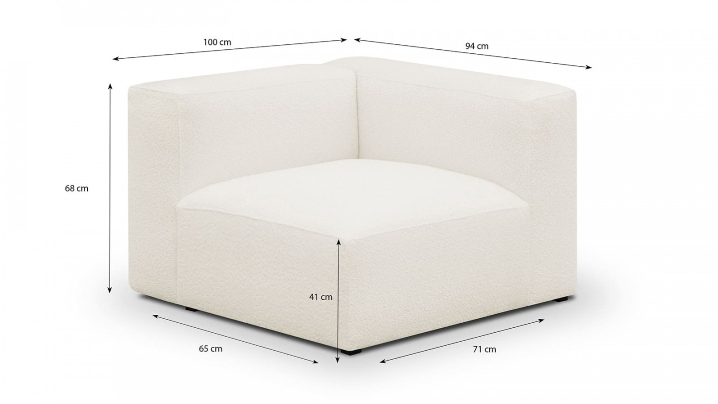 Chauffeuse d'angle à droite modulable en tissu bouclette écru - Modulo