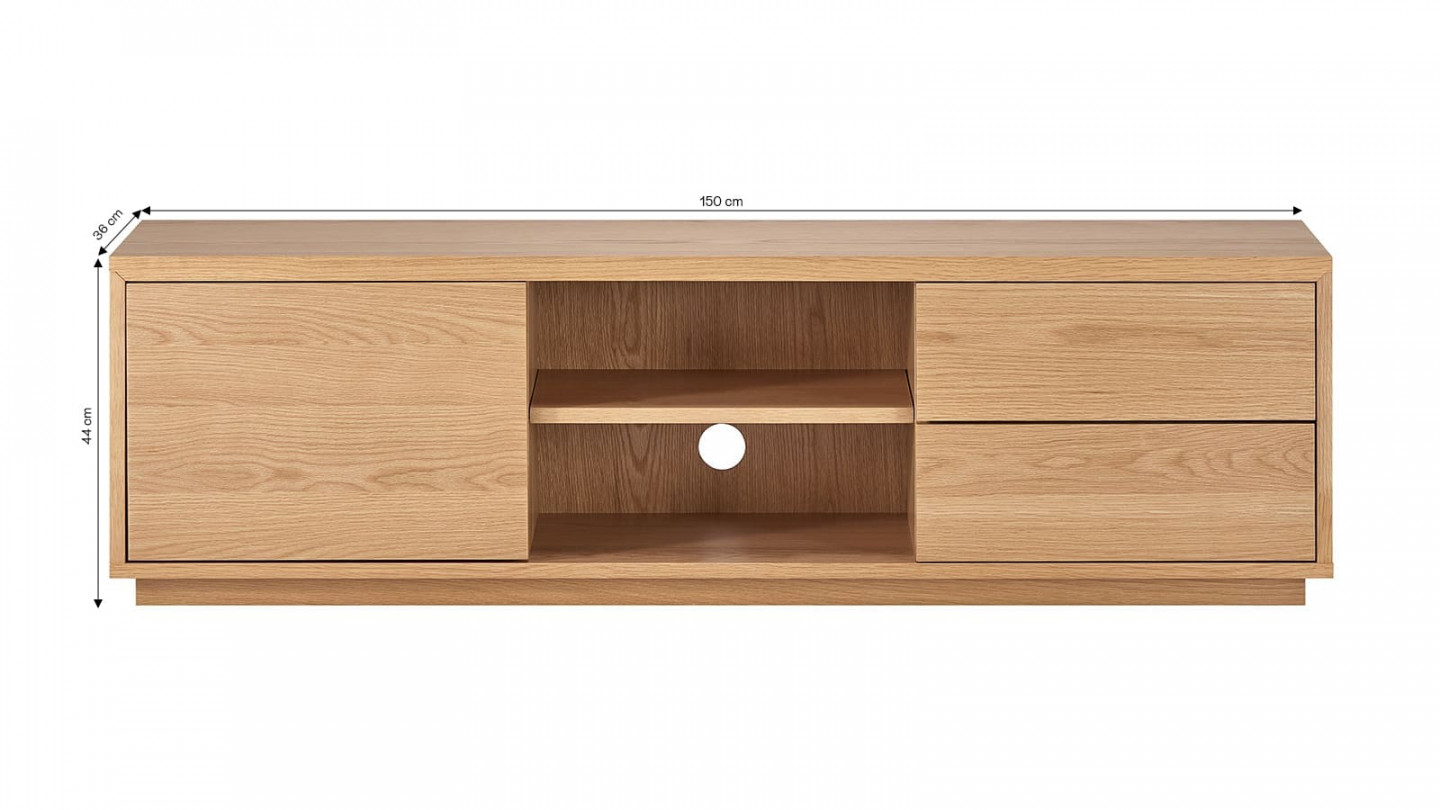 Meuble TV 1 porte 2 tiroirs placage chêne/frêne 150 cm - Odda