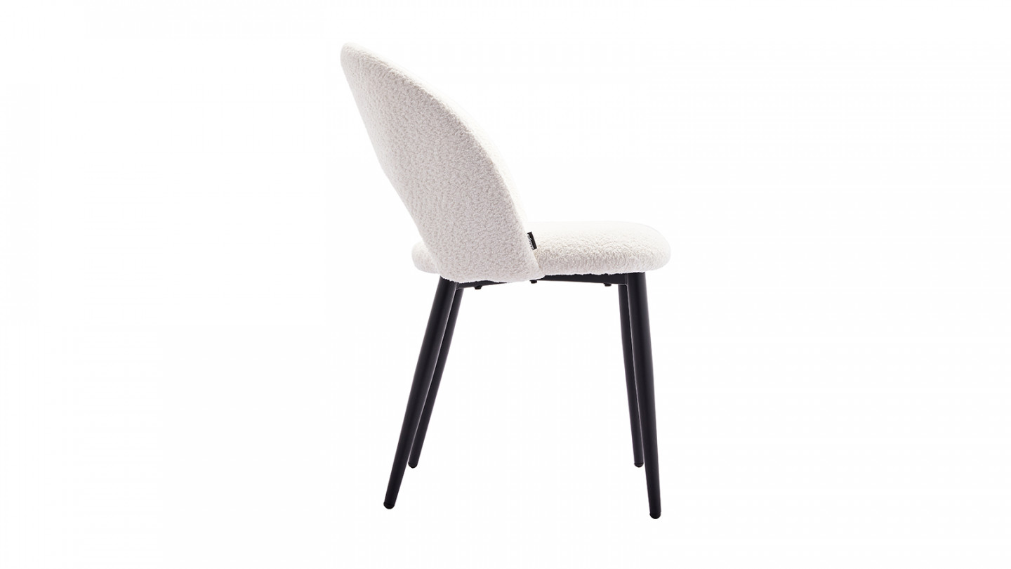 Lot de 2 chaises en tissu bouclette beige, piètement noir - Moss