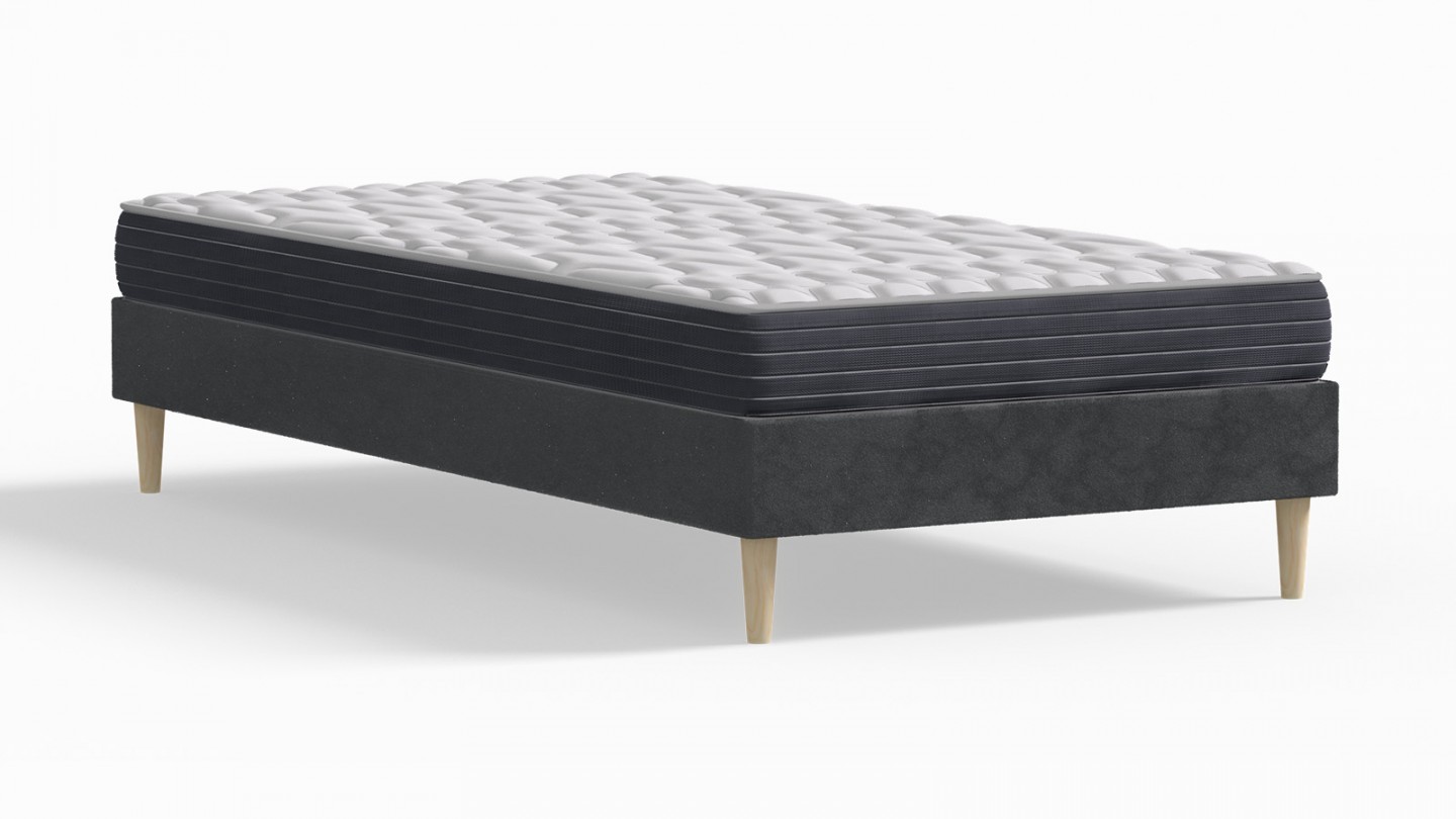 Ensemble lit adulte 90x190 cm en velours gris anthracite Dina + Matelas mémoire de forme Memo HR